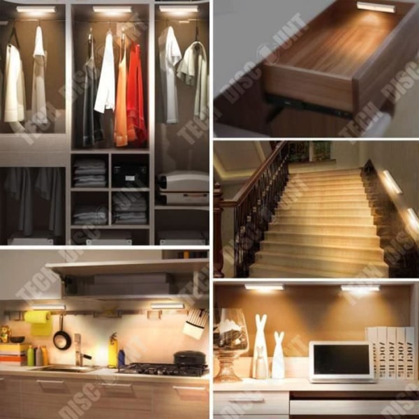 TD® 1 stk bevægelsessensor lampe, 10 LED skabs lampe, USB genopladelig LED natlampe, trappe lampe - varmt hvid