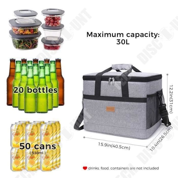 TD® Isoleret opbevaring fødevarer køletaske strand vandreture Portable 30L frokost strand picnic camping grill