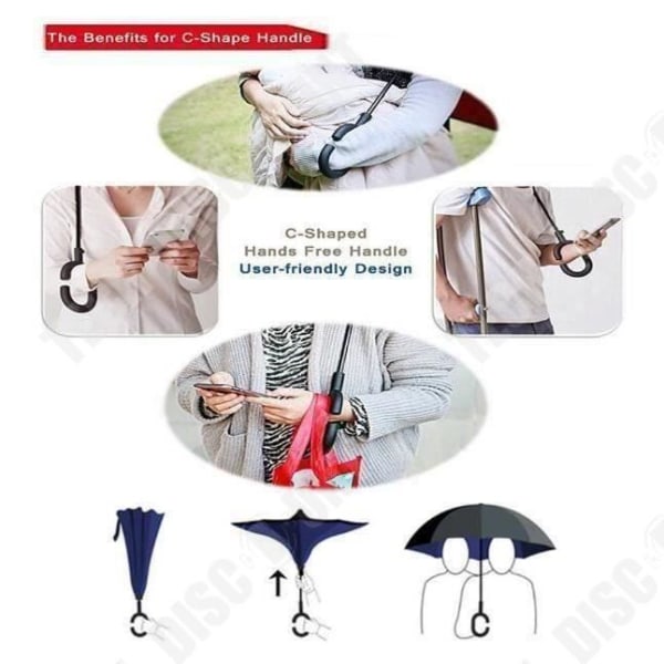 TD® Omvänd Paraply Inverterad Automatisk Käpp Stor Storlek Vattentät Anti UV Anti-Vind Anti-Flip C Handtag Svart Röd