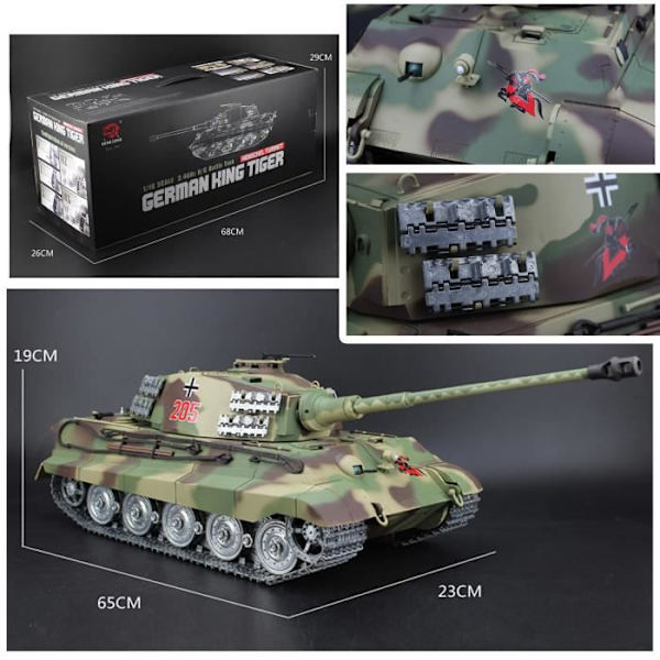 Tank RC - LCC - KING TIGER TANKS - Metal - 2.4Ghz - Funktionelle navigationslækkeri