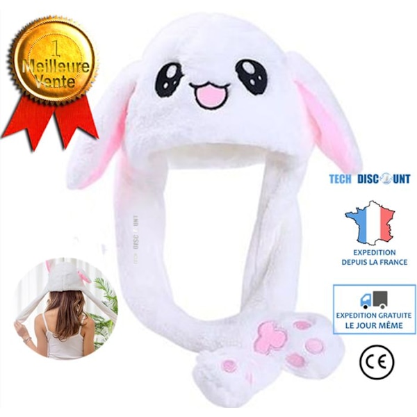 TD® Kaninhattöron som rör sig vit baby barn plysch täcke mössa vuxen kvinna scarf Julklapp