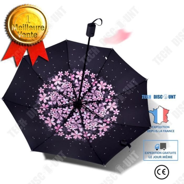 TD® högkvalitativt paraply vindtätt 3D-blomsterutskrift Soligt Anti-sol 3 hopfällbart paraply utomhusparaply