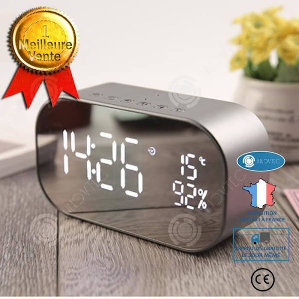 I® S2 trådlös Bluetooth-ljudkortsinsats U-skiva med väckarklocka radiotermometer utomhusdisplay universal silver