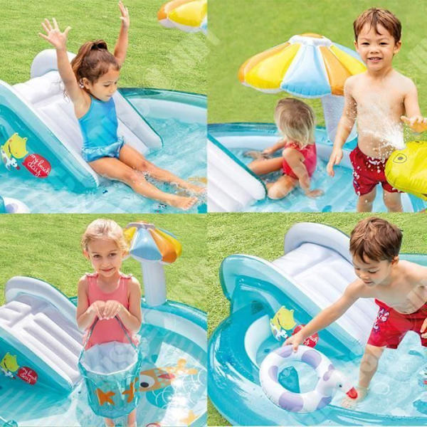 TD® Oppustelig Børneswimmingpool - Vandlegeredskab Krokodille - 203 x 173 x 89 cm - Blå og Gul