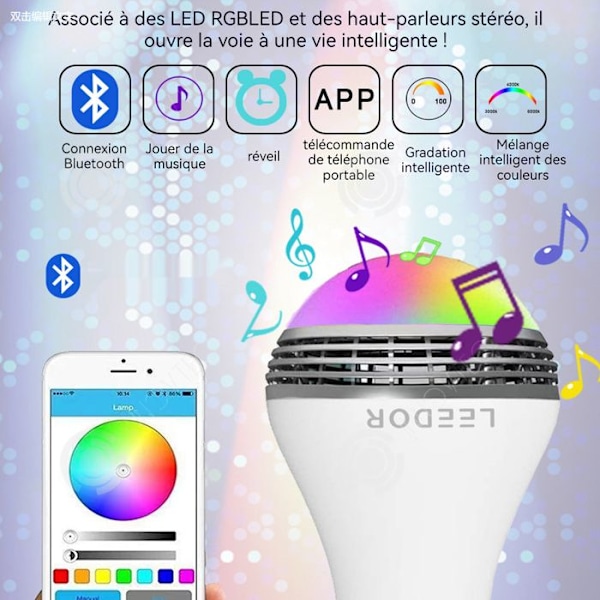 Bluetooth-højttaler - INNOVTEC - LED-pære 8W - Trådl remote - Vækkeur funktion - Dæmpbar