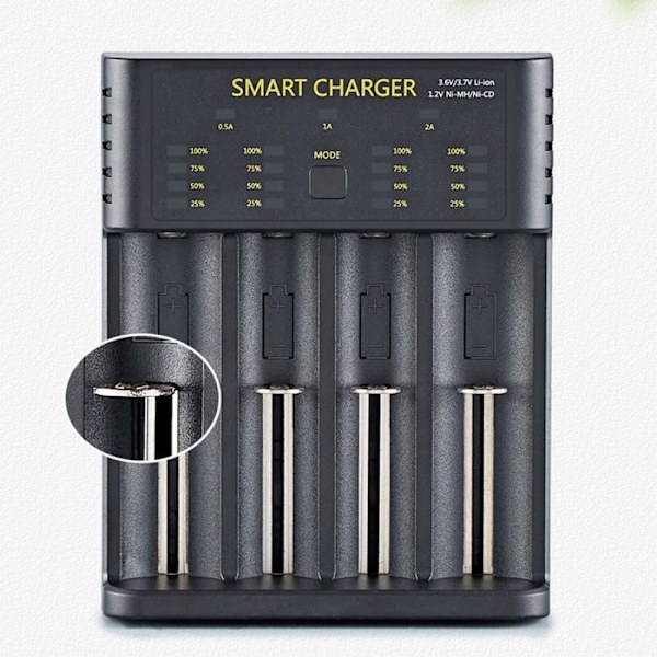 Batterioplader - TD - 4 pladser - Overbelastningsbeskyttelse - LED-display - USB