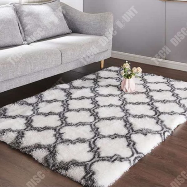 TD® GOGOLOVING Shaggy Vardagsrumsmatta - Plysch vit kalebassmönster -160 X 230 cm