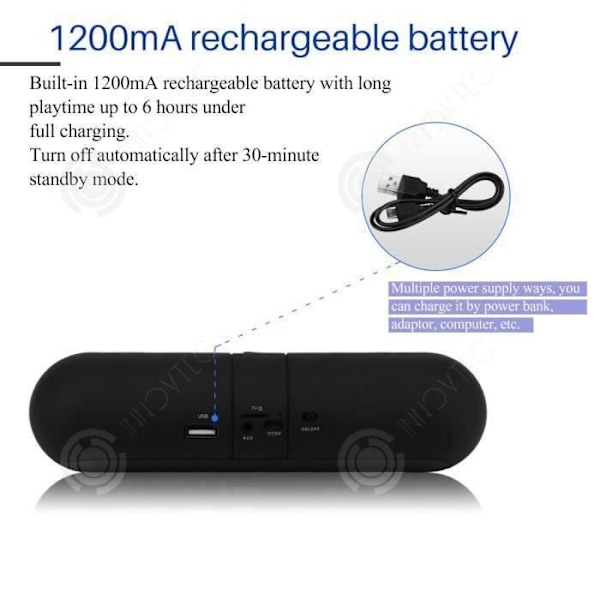 INN Bærbar Bluetooth Højttaler Bluetooth 5.0 Trådløs 12 Timer Batterilevetid Stereo HD - Sort