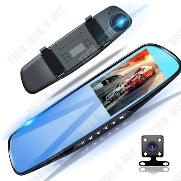 TD® 4,3 tommer touchscreen dashcam med dual-lens 1080P bilkamera og 5 megapixel bagudsigtskamera T