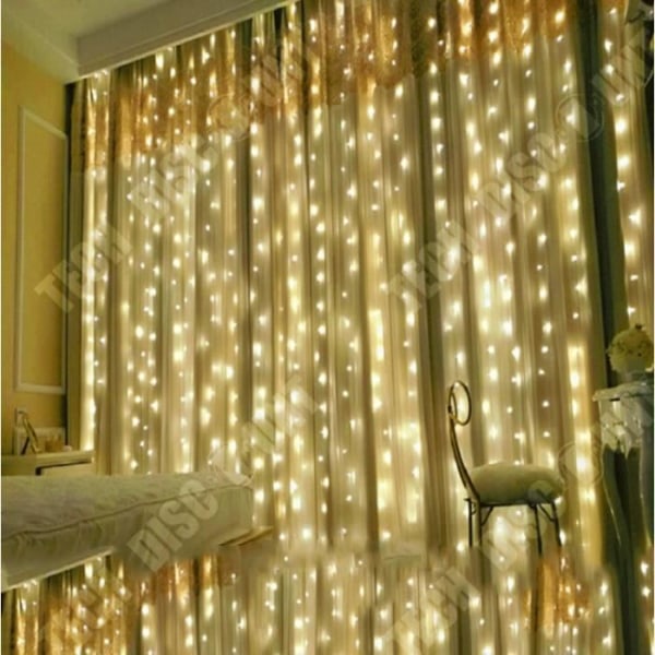 TD® MEIHE Lyskæde LED Jul Gardin Lys Dekoration Varme Hvid EU Stik 220V (3 * 3m)