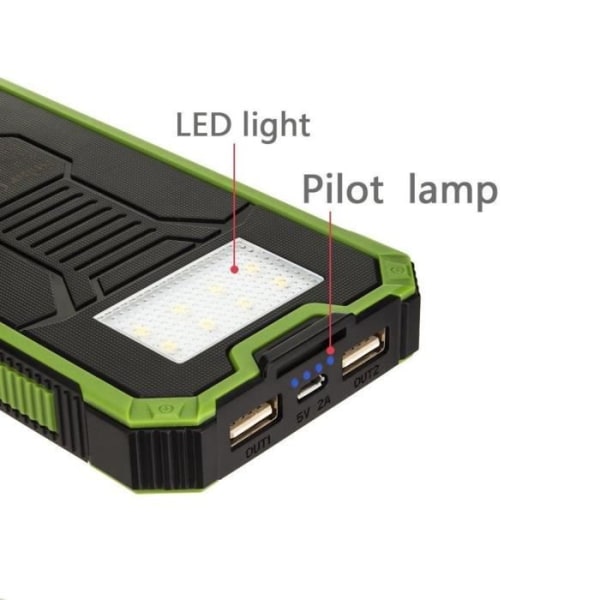 15000mAh Solarbatteri Power Bank, bærbar nødoplader, vandtæt ekstern batteri med 8 LED og dobbelt USB