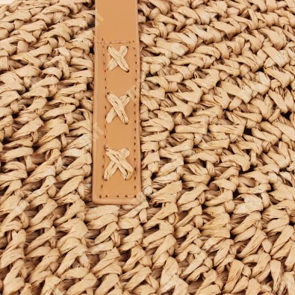 TD® Beige rund halm handvävd handväska axelväska strandväska dam sommarresor