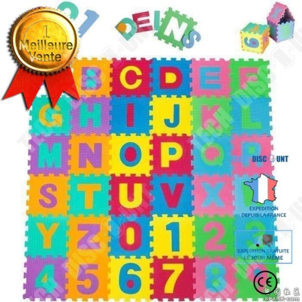 TD® Löstagbar skummatta för barn och bebisar - Lärande pedagogiska alfabetsiffror Dekoration 36 plattor A till Ö och 0 till 9