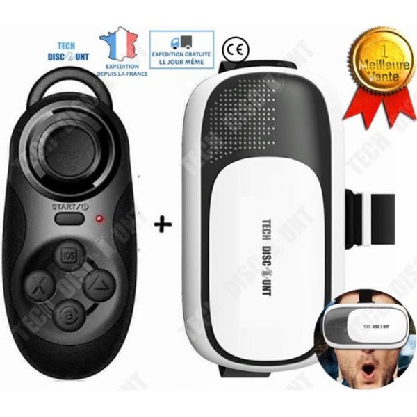 Sort sort 3D briller headset til telefon, Bluetooth spil fjernbetjening controller med sort, hvid og blå.
