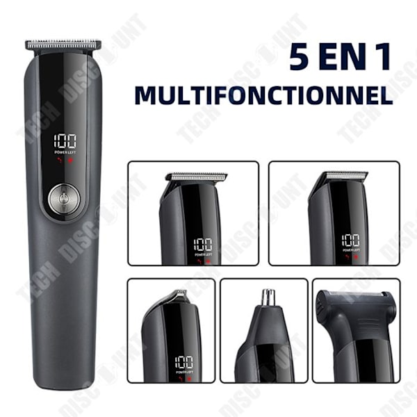 Hårtrimmer 5 i 1 - TD - Uppladdningsbar - LED-skärm - Anti-kläm - Dubbelblad