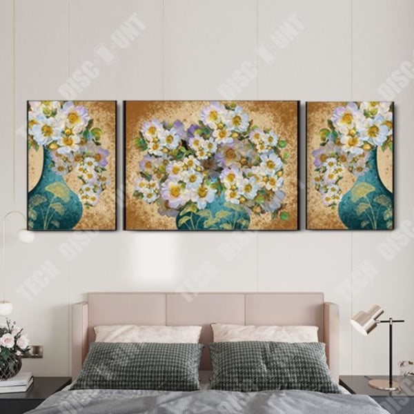 TD® Europeisk retro oljemålning stil färsk blomma triptyk hotellmodell sovrum väggmålning vardagsrum vägg dekorativ målning