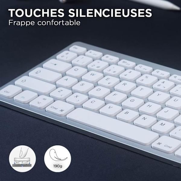 TD® Clavier Azerty fransk ekstern X5 trådløs bluetooth tablet mobil ipad skrivebord computer hvid uden mus med 78 taster