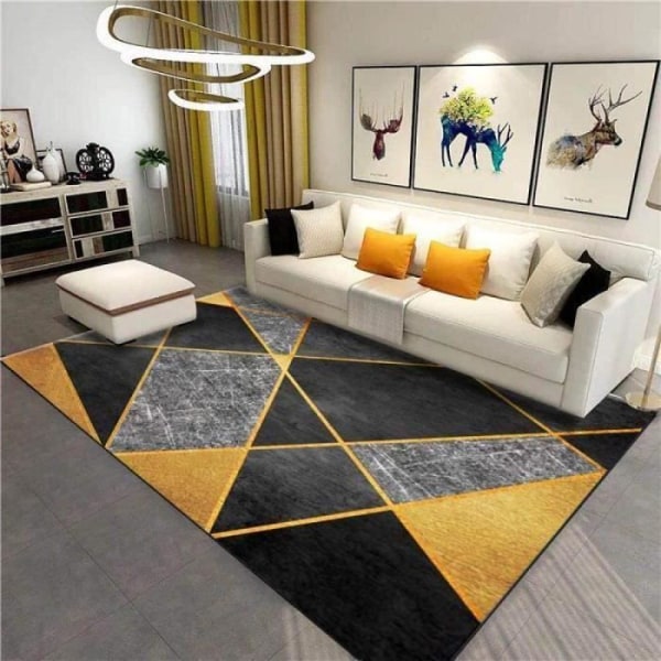 Samtida mjuk stor matta Vardagsrum Geometrisk matta Patchwork Guld Kort lugg Lätt att rengöra matta 120*160cm