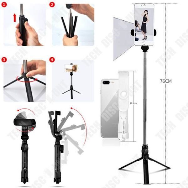 TD® Selfie-stang til Samsung iPhone telefonholder tripod til mobilen fotos forlængbar justerbar teleskopisk bluetooth