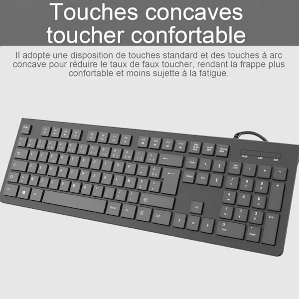 Computer Keyboard INN® 104 keys Wired Keyboard AZERTY USB Plug Play Chiclet Keys Low Profile Numeric Keypad Black