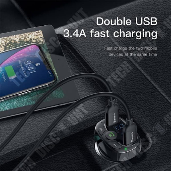 TD® USB biloplader til cigaretlighter til håndfri telefon FM-transmitter bilkit med Bluetooth LCD MP3-afspiller