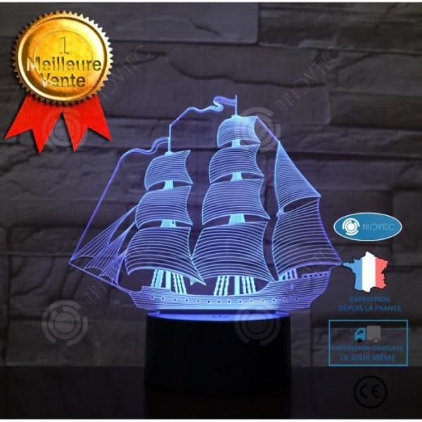 INN Nytt 3D-segelbåts-USB-nattljus för Colorful Touch LED Visual Light 3D-present