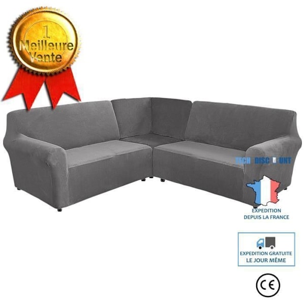 Tjock sammet i L-form 5 platser chaise longue hörnsofföverdrag enfärgad möbelöverdrag enkel överdrag