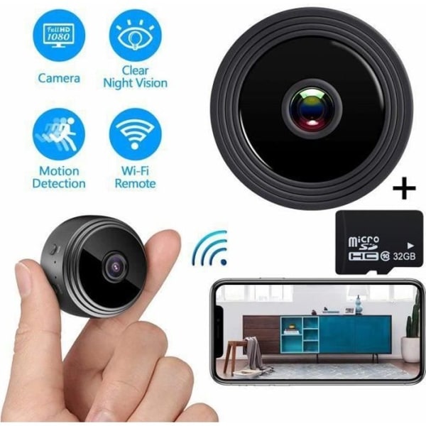 Mini Hidden Spy Camera Trådlös WiFi 1080P Night Vision Videokamera Micro Camcorder avståndsövervakning - 32GB kort