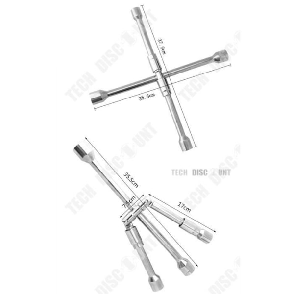 TD® Cross Wrench Car Universal Förstärkt Vikbar Nödverktyg Reparation Däck Hjul Självåtdragande Silver Solid Mutter