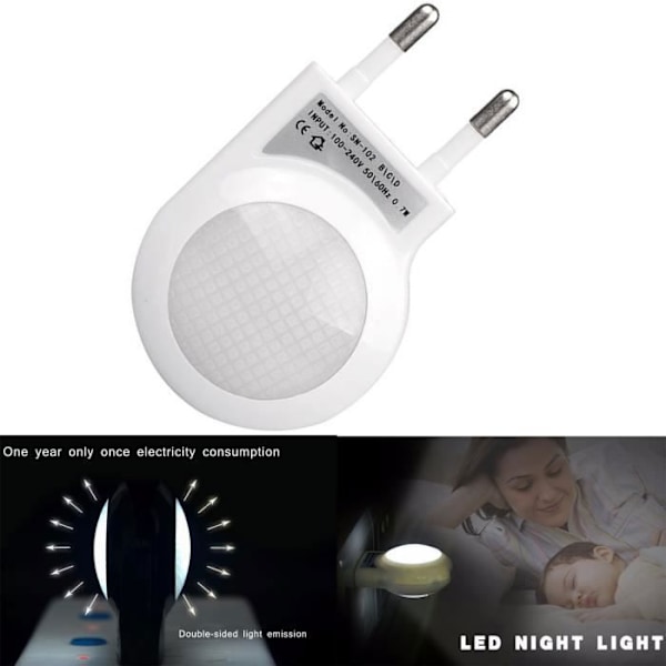 TD® 0.7W Mini LED-yövalot, joissa on valosensori, automaattinen anturi, lastenhuoneet, valkoinen, 2 kpl