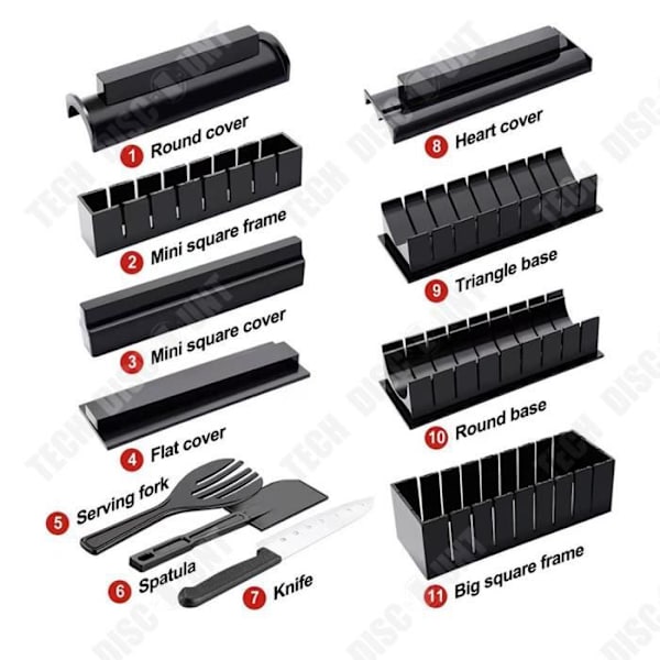 TD® Multifunktionelt sushi værktøj DIY hjem kreativ køkken sushi manuel ris rulle combo 11-pack
