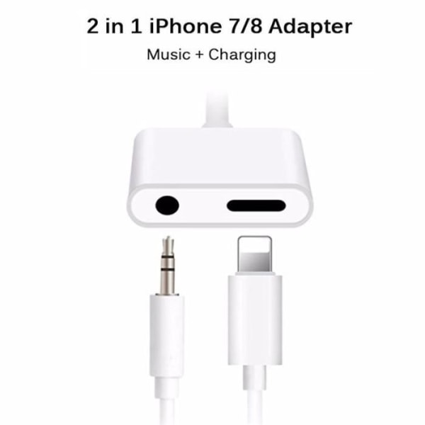 2 i 1 Lightning Adapter Lader Til iPhone X, iPhone 8/8 Plus, iPhone 7/7 Plus. Musik hovedtelefonadapter til 3,5 mm hovedtelefoner Vit