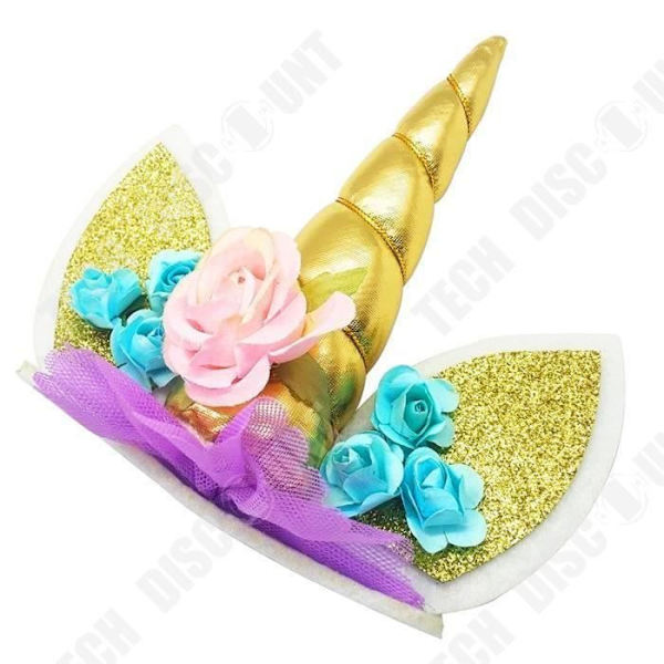 TD® Unicorn Horn Cake Decoration - Guld Stof Tilføjelse Til Børnefødselsdag