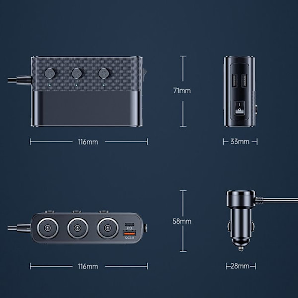 Billaddare - TD® - Smart cigarettändare - 4 USB-portar - 128W ström - Universal