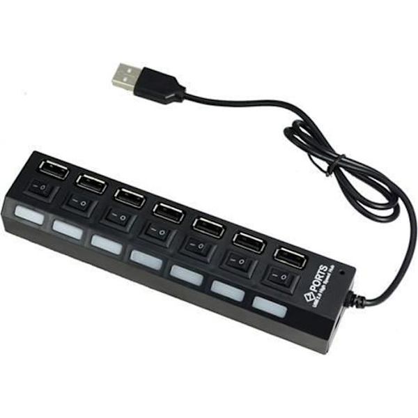 USB-hubb - Ej specificerat - 7 portar - Individuella switchar - Ljusindikatorer - USB 2.0