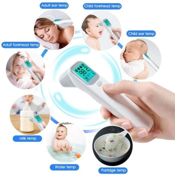 Pande- og Øretermometer, Digitalt Infrarødt Termometer til Børn, Voksne - grå
