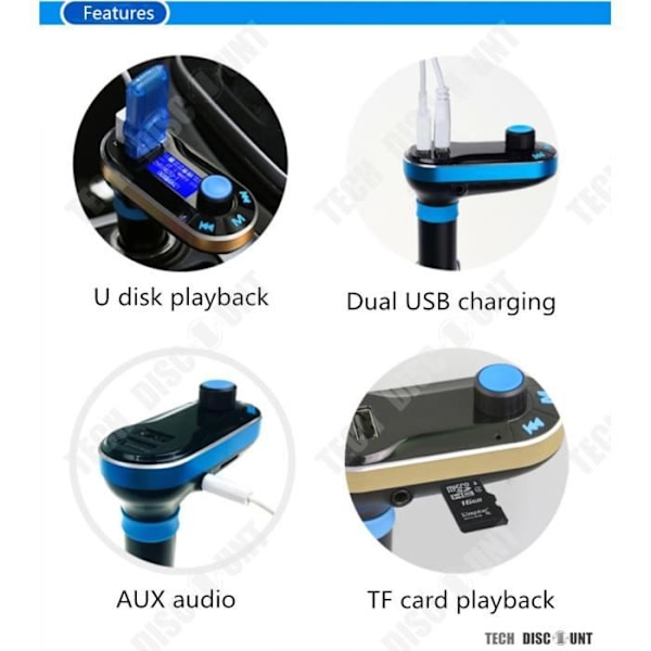 Trådløs FM Bluetooth-sender USB billydeadapter radiooplader MP3 håndfri iPhone cigarstik