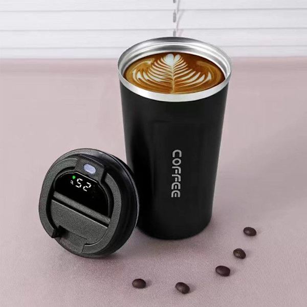 Isolerad kaffemugg - TD® - 510 ml - Rostfritt stål - Värmeisolering - Läcksäker Svart
