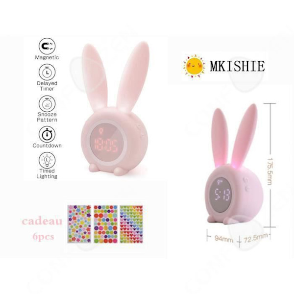 C® Lapin LED Natlampe Natbord lampe vækkeur funktion integreret lithiumbatteri Julegave til børn, piger, baby