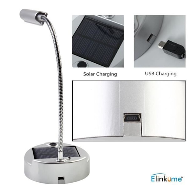 Kontorlampe - Solenergi - 4 LED'er - Foldbar - Variabel Intensitet - Grå Metal