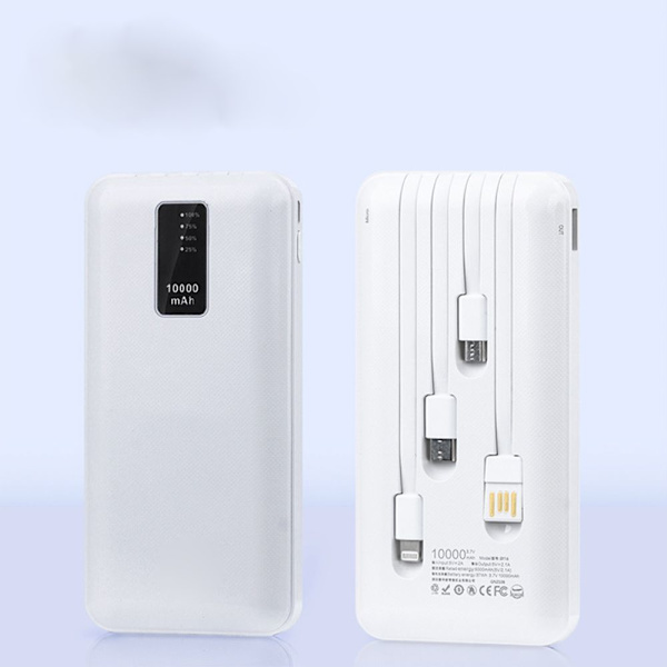 Toimitettu 10 000 mAh:n nelilankaisella mobiilikäyttöisellä virranäytöllä ja kannettavalla virtapankilla.