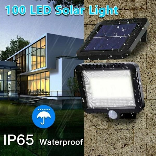 Solarlampe til væg til have - MINGMEI - 100 LED med bevægelsessensor - Sort - Solenergi