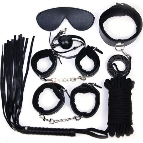 Vococal® Kit Set BDSM Gag Collar Mask Whip Handledsmanschetter C - Svart