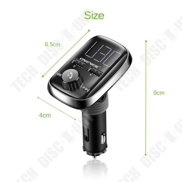 TD® FM Transmitter Modulator Stort skærm Bluetooth roterende MP3 Musikafspiller med dobbel USB 3.4 A oplader
