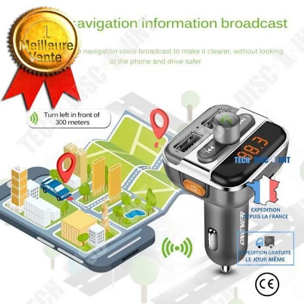 TD® AUTON KIT FM-lähetin Bluetooth-musiikkisoitin USB-lataus - Langaton Bluetooth -kit 2 USB 1 SD-portti - Autotarvikkeet