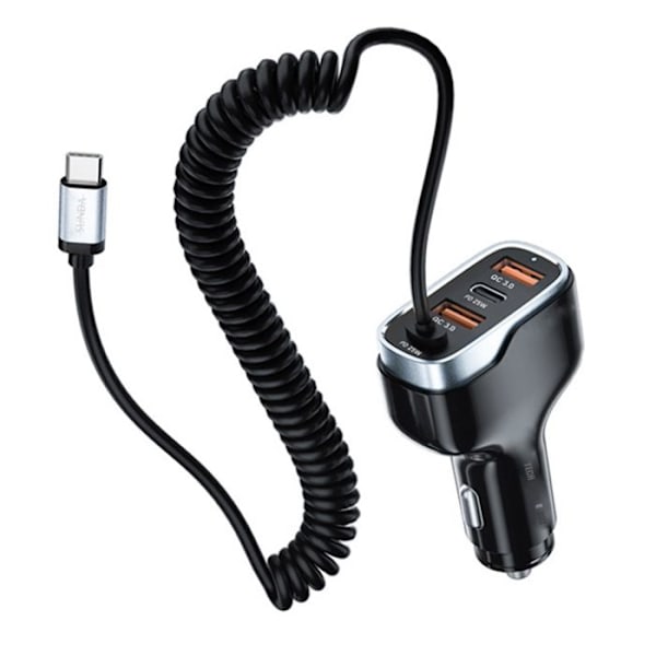 Billaddare - TD® - Cigarettändare - Snabbladdning - 1,5 m kabel - Typ-C gränssnitt Svart