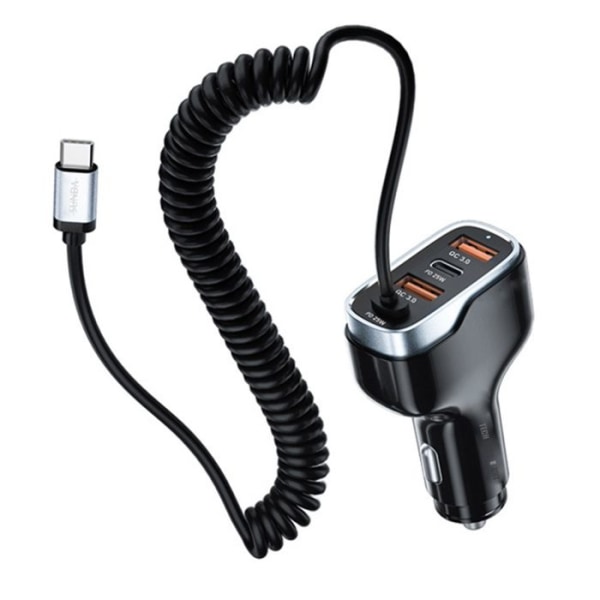 Biloplader - TD® - Cigaretterlighter - Hurtig opladning - 1,5 m kabel - Type-C interface Svart