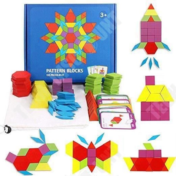 TD® 155 bitar Montessori pussel för barn Färgglada trä Tangram byggkloss Pedagogisk leksak Lärleksak Julklapp