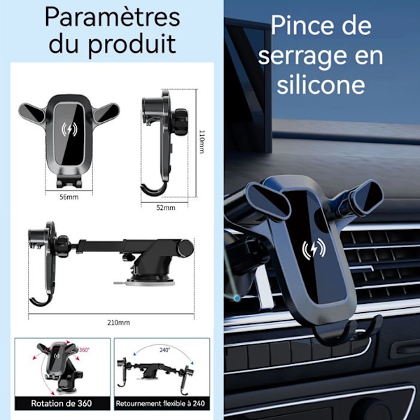 Støtte til bil - TD® - Induktionsoplader - Windshield montering - Multi-overflade - Rotérbar