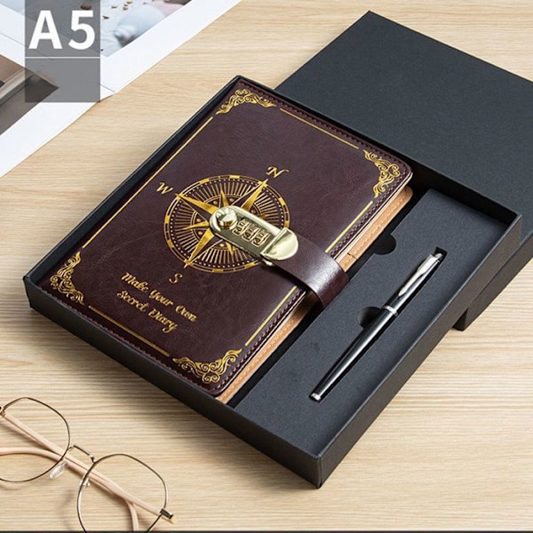 Adgangskodehæfte - LCC® - A5 145x218mm - 80 ark - Kunstlæder - Brun kastanj